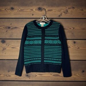 Y2K Susan Bristol Cotton Cardigan Sweater S Beaded Quilted Nordic Green Black